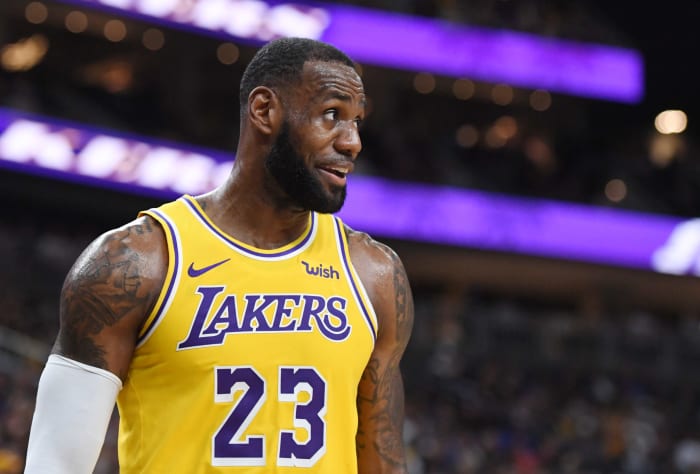 lebron james on the court for the lakers