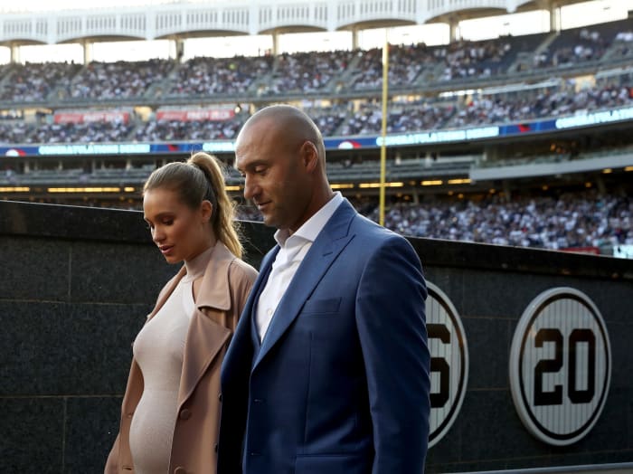 Derek Jeter and his wife at Yankee Stadium.