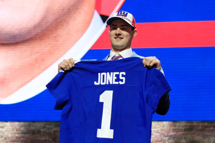 Daniel Jones reacts to being drafted by the New York Giants.
