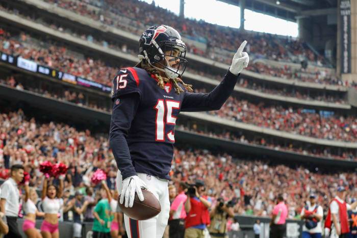 Will Fuller celebrates a touchdown against the Falcons.