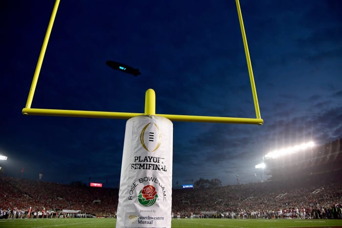 A general view of the goal post at the Rose Bowl College Football Playoff semifinal game.