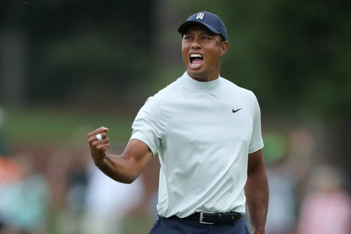 Tiger Woods playing in the second round of the Masters.