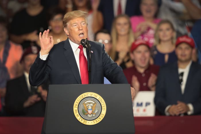 Donald Trump speaking at a rally.
