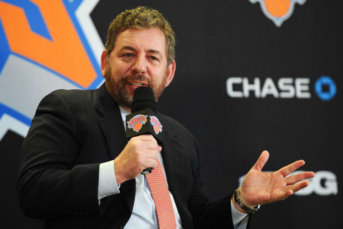 James Dolan speaking to the media.