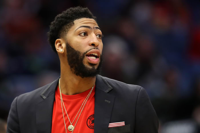 A closeup of Anthony Davis wearing a jacket.