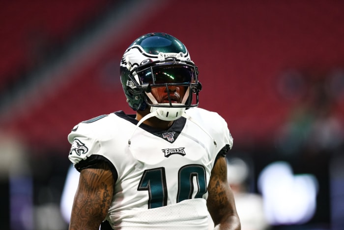 DeSean Jackson warming up for the Philadelphia Eagles.