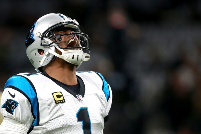 Cam Newton of the Carolina Panthers yelling.
