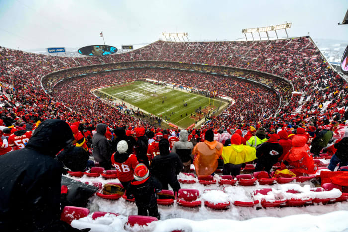 an overlook at the chiefs-colts game at arrowhead stadium