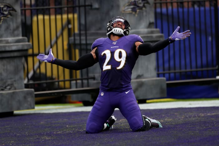 Earl Thomas takes the field for the Baltimore Ravens.