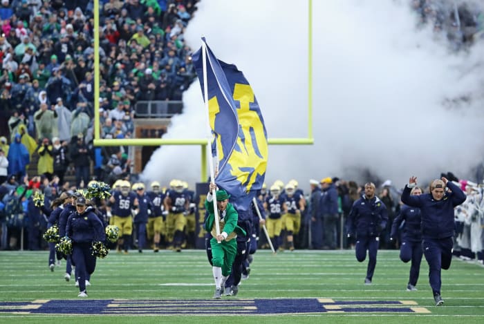 Notre Dame runs onto the field ahead of a game vs. Wake Forest.