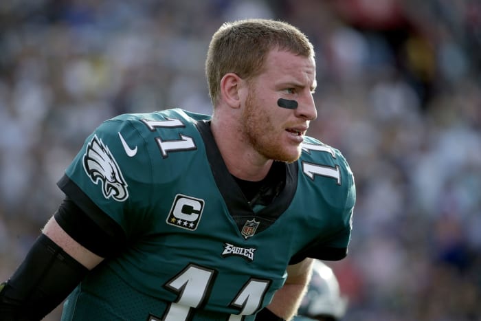 Carson Wentz without his Philadelphia Eagles helmet on.