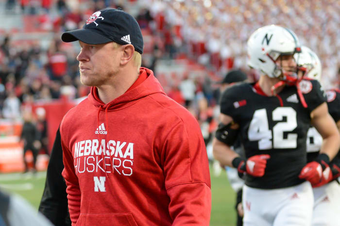 Nebraska head coach Scott Frost walks onto the field.