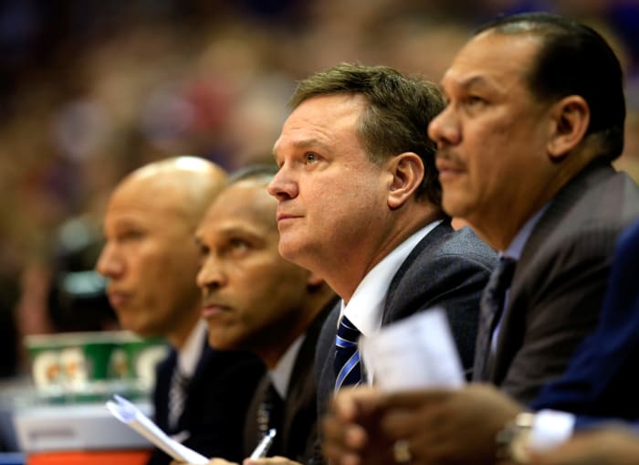 A closeup of Bill Self on the Kansas bench.