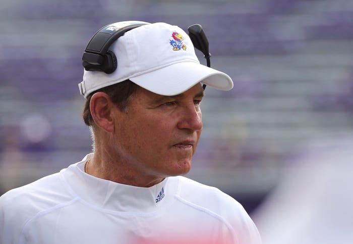 Les Miles as the college football head coach of Kansas.