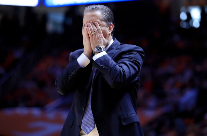 John Calipari reacting during a Kentucky game.