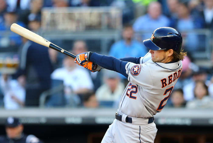 Houston Astros outfielder Josh Reddick swings during an at-bat against the New York Yankees.