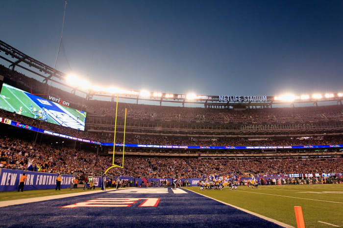 A view of the end zone during a New York Giants game.