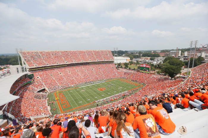 A general view of Clemson's football stadium during a game.