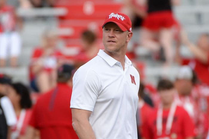 Nebraska head coach Scott Frost on the field.