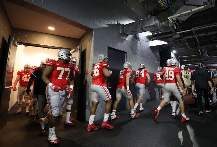 Ohio State football players leaving the locker room.