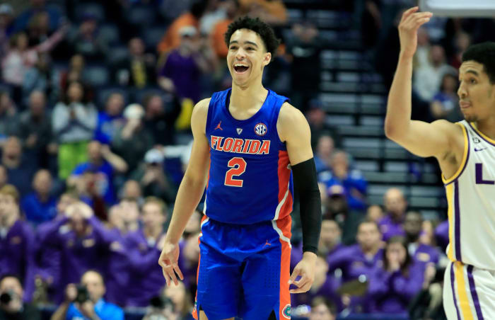 Andrew Nembhard of the Florida Gators celebrates.