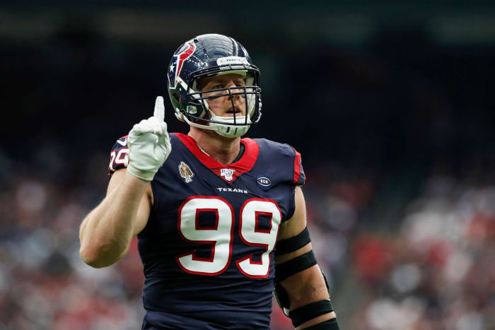 Houston Texans star JJ Watt during an NFL game against the Raiders.