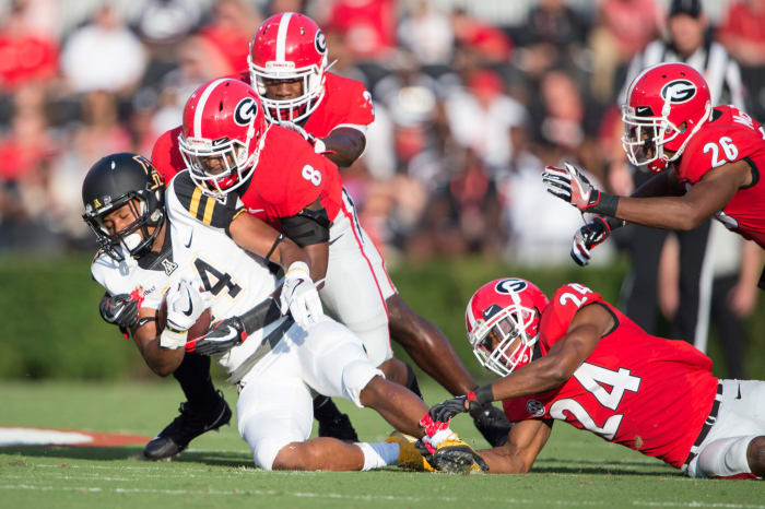 Georgia football's Deangelo Gibbs records a tackle vs. Appalachian State.