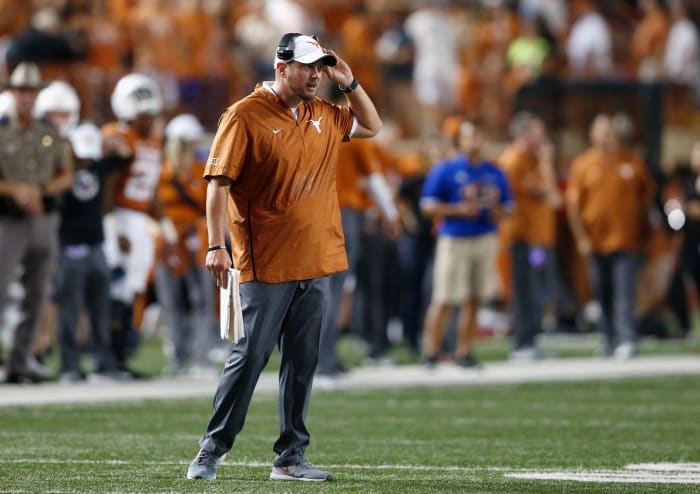 Tom Herman on the sideline during a Texas football game.