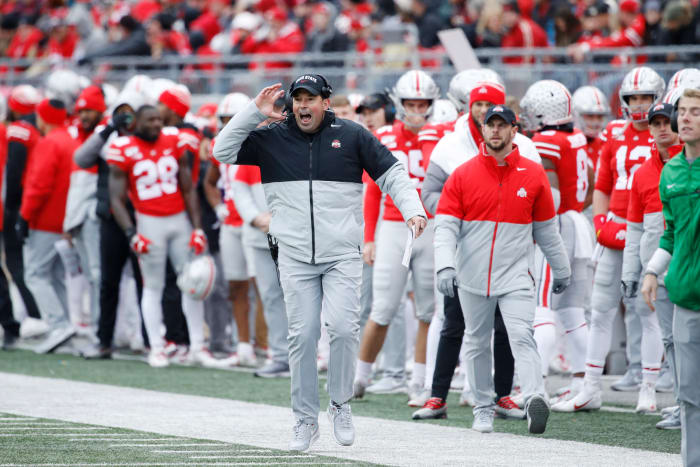 Ohio State coach Ryan Day on the sideline of the game against Maryland