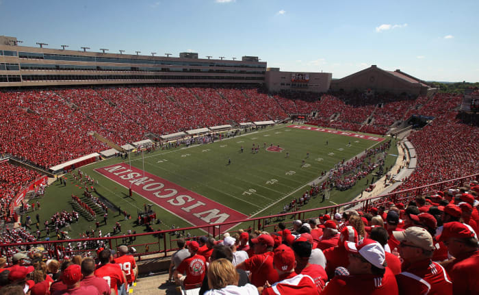 Wisconsin's stadium from the back of one of the end zones.
