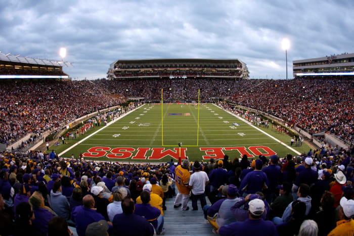A football game between LSU and Ole Miss.