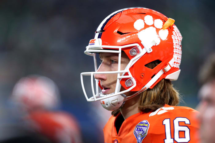 a closeup of clemson quarterback trevor lawrence