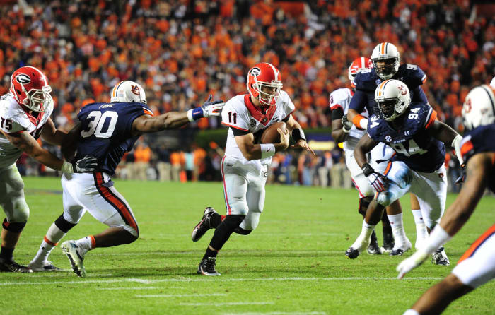 Aaron Murray runs during a Georgia college football game against Auburn.