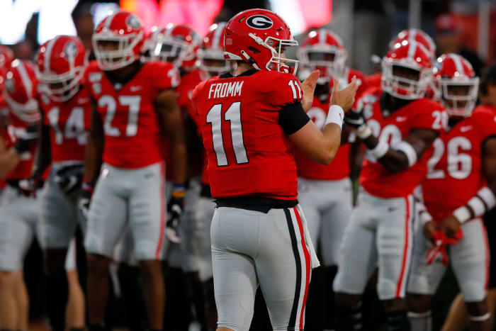 Jake Fromm warms up before the Georgia-Notre Dame game.