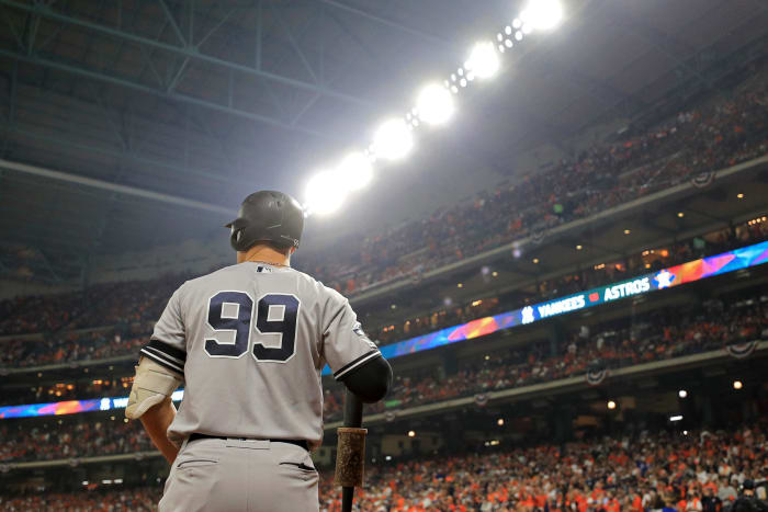 Aaron Judge at bat against the Houston Astros.