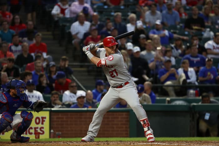 Mike Trout batting for the Los Angeles Angels.