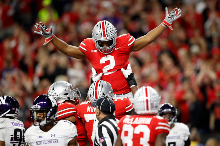 J.K. Dobbins celebrates a play for Ohio State football.
