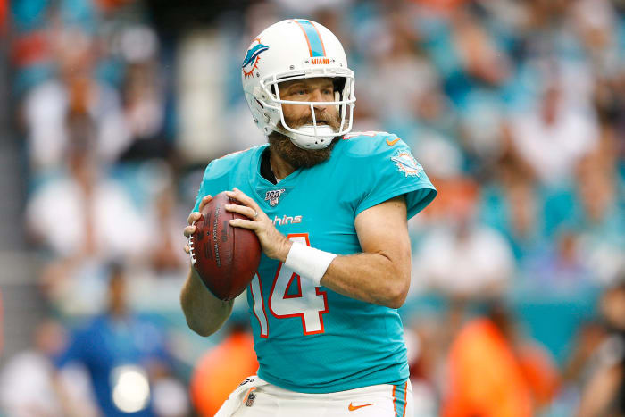 Ryan Fitzpatrick drops back to pass for the Miami Dolphins.