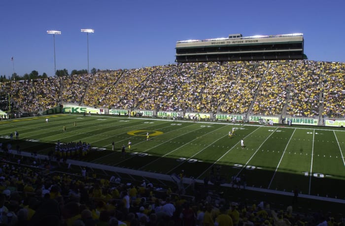A general view of Autzen stadium during an Oregon Ducks game.