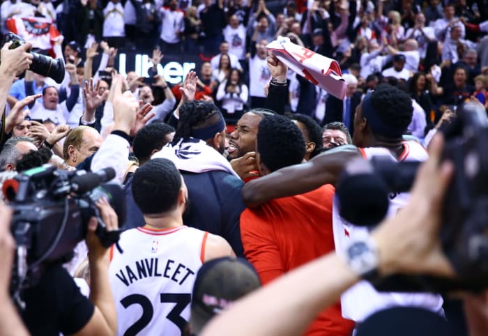 toronto raptors star kawhi leonard watches his game-winner