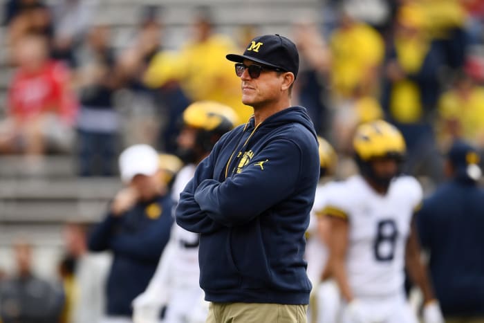 Jim Harbaugh on the sideline at Wisconsin.