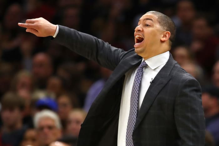 A closeup of Tyronn Lue from the bench.