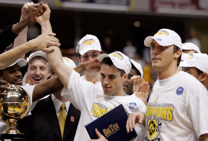 Iowa star Jeff Horner celebrates winning Big Ten Tournament MVP.