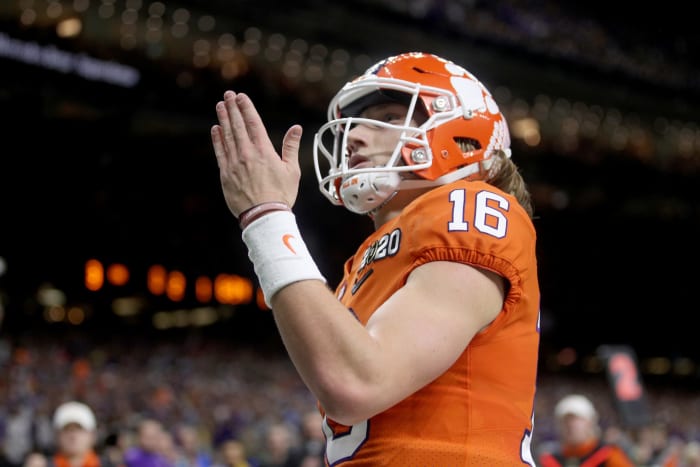 Trevor Lawrence taunts LSU fans after scoring Clemson touchdown.