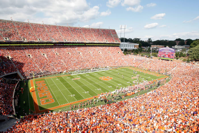 A general view of Clemson's football stadium during a game.
