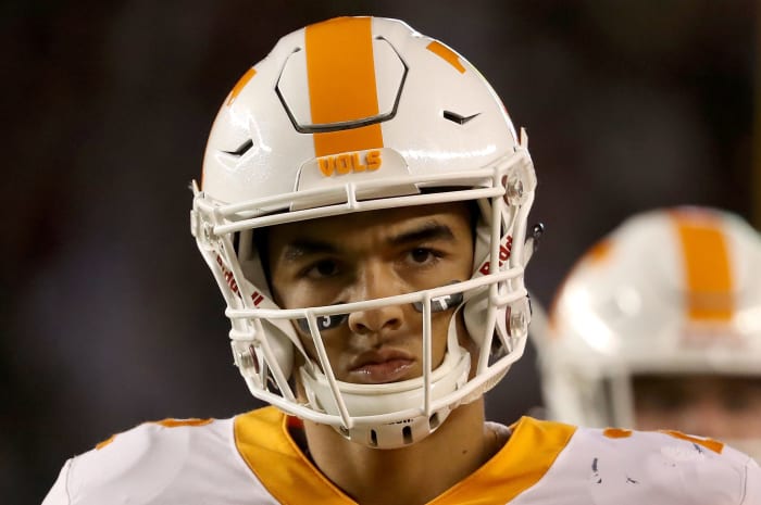 A closeup of Tennesse's Jarret Guarantano.