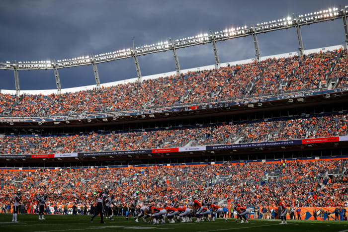 A general view of the fans at a Denver Broncos game.