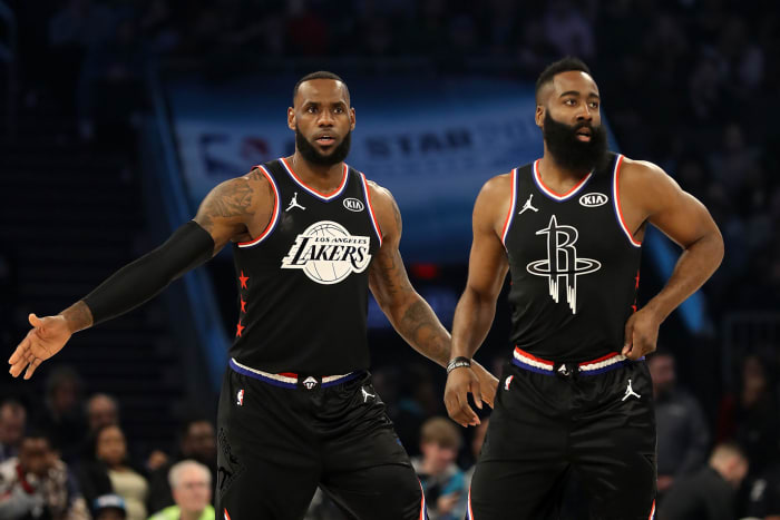 lebron james and james harden during the all-star game