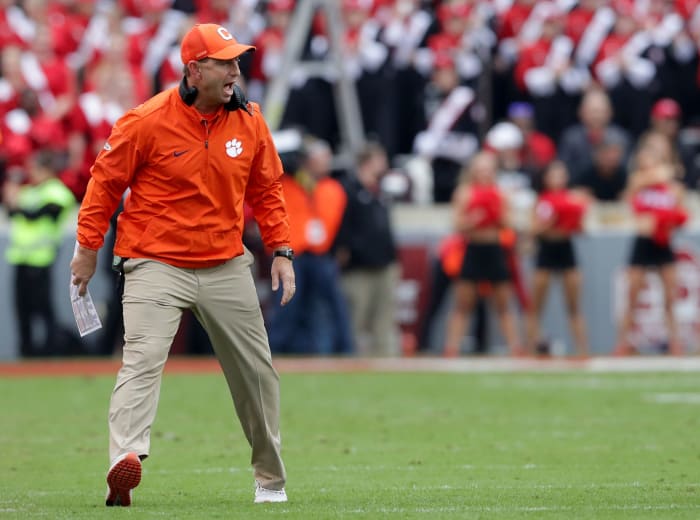 Dabo Swinney yelling during a Clemson game.