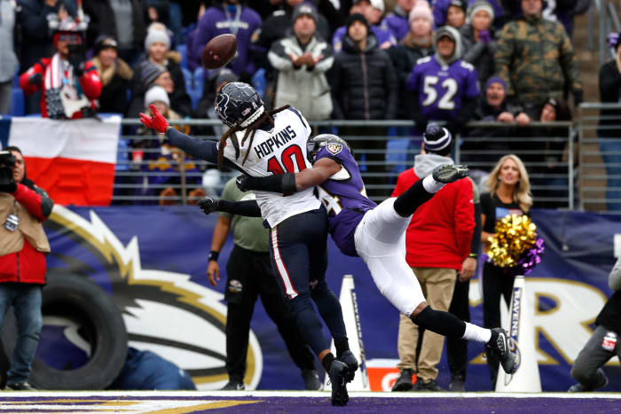 DeAndre Hopkins gets interfered with against the Ravens.